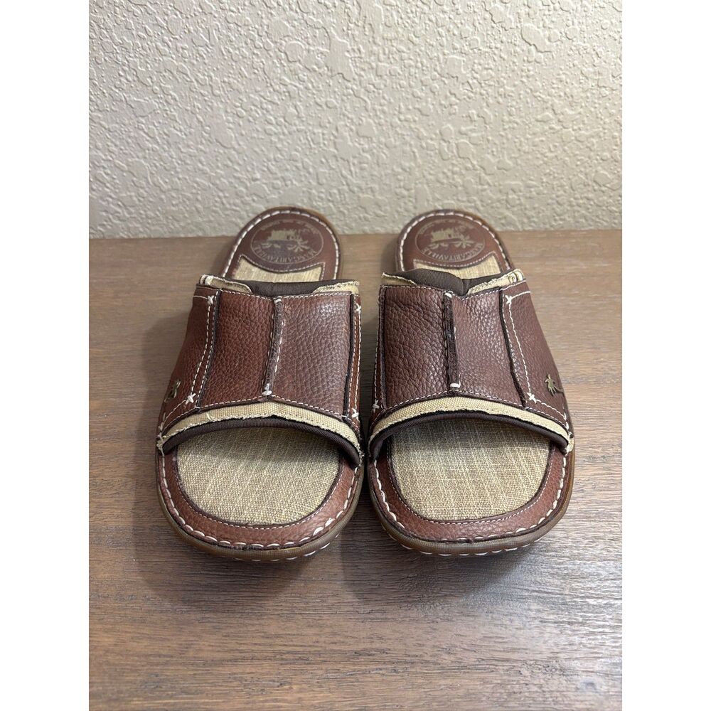 Margaritaville Men's Grove Slide Sandals Brown Leather Cushioned Size 11EUC - Picture 2 of 8